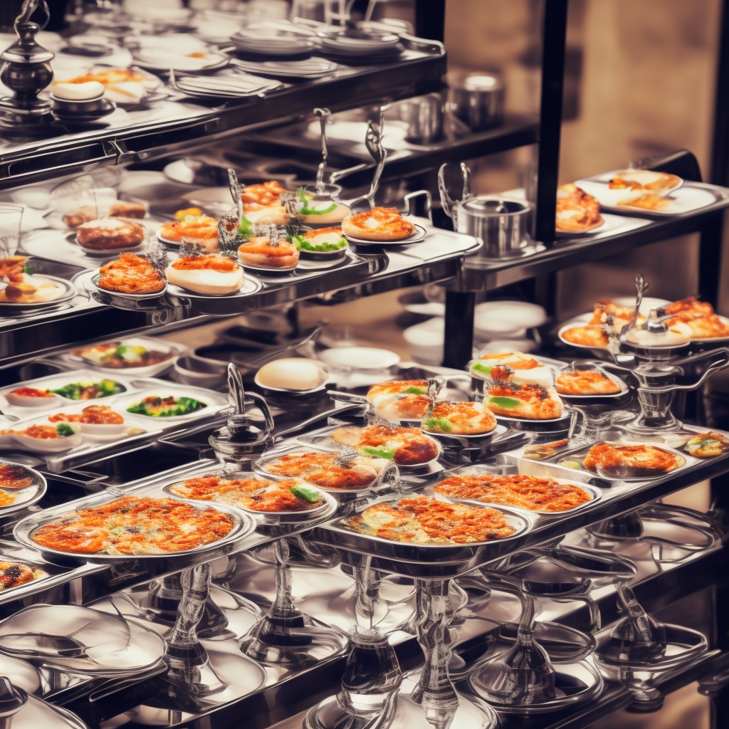 Professional catering setup with elegant buffet arrangements